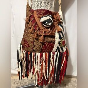 Sacred Heart Milagros Upcycled Purse Mexican Folk Art Crossbody Adj Strap Lined